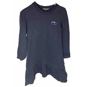 Markus Lupfer Dress Small Cotton Black with‎ Ruffle & Sequin Accent Long Sleeve